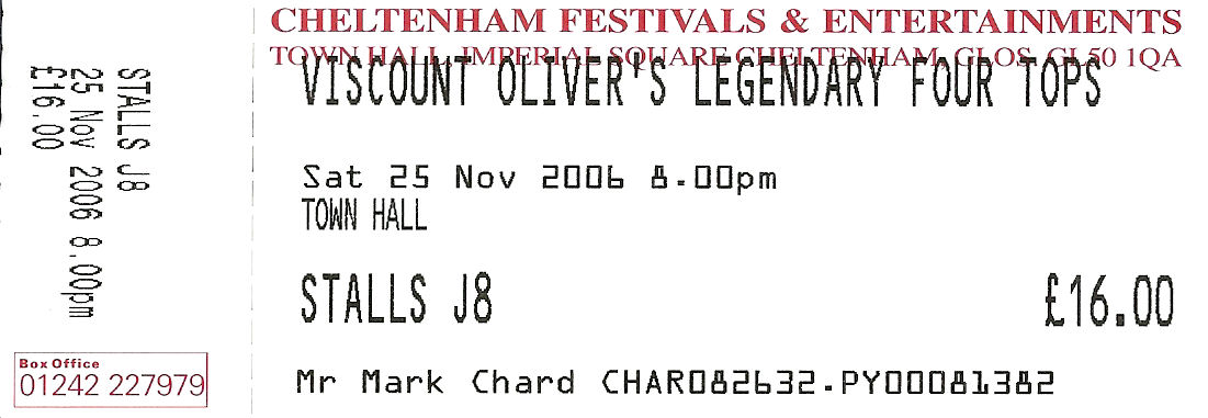 Viscount Oliver's Legendary Four Tops Ticket